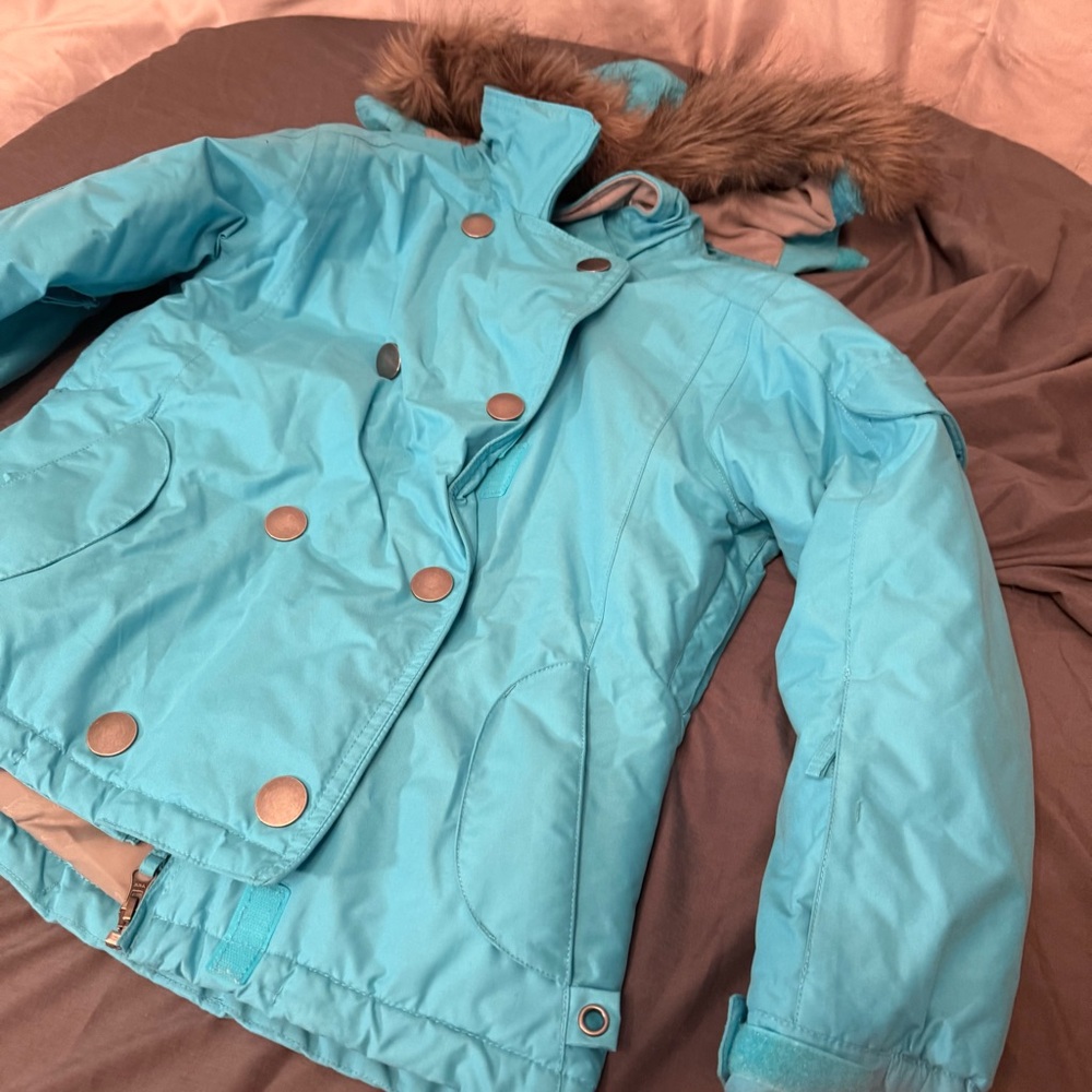 KARBON Blue Winter Jacket Faux Fur Trim Waterproof